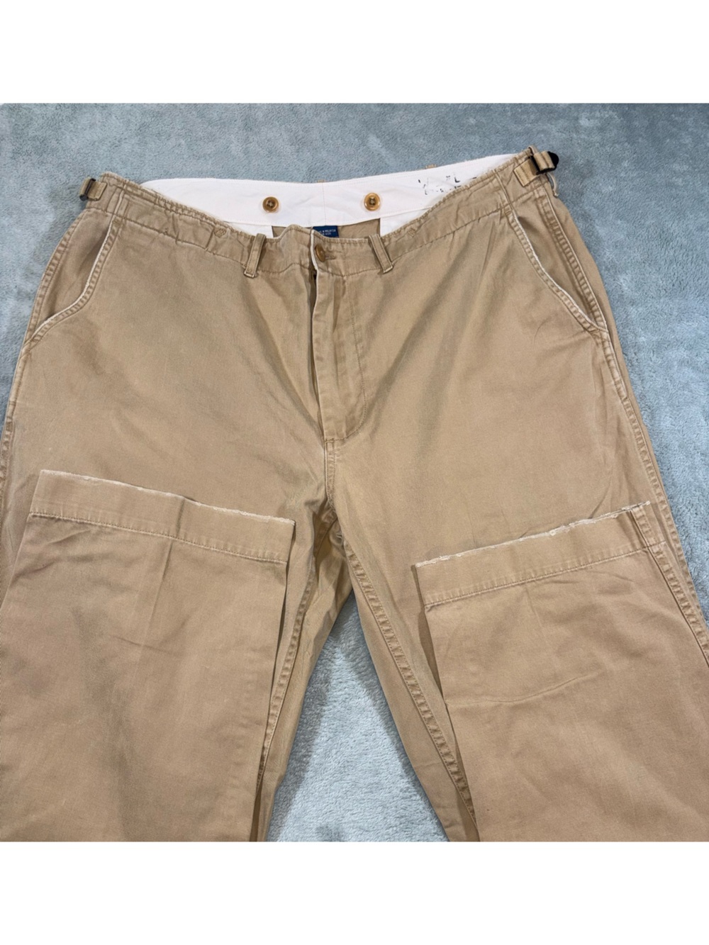 Vintage Polo Ralph Lauren Utility Chino Pants Side Cinch Buckle Tan 38/32